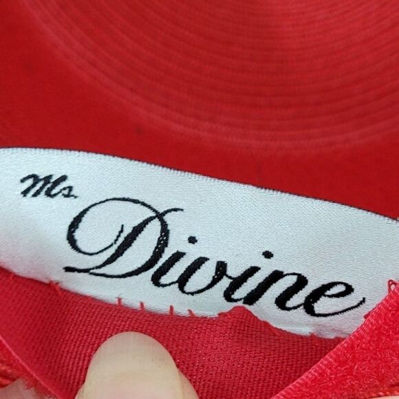 Vintage Ms Divine Red Hat Church‎ Derby Netted Bow Flower Sequin Applique Sraw - Picture 5 of 10